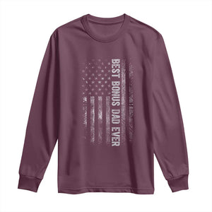 Funny Best Bonus Dad Ever Long Sleeve Shirt Fathers Day American Flag TS11 Maroon Print Your Wear