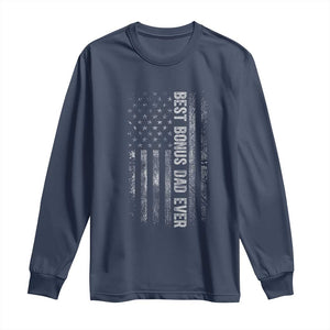 Funny Best Bonus Dad Ever Long Sleeve Shirt Fathers Day American Flag TS11 Navy Print Your Wear