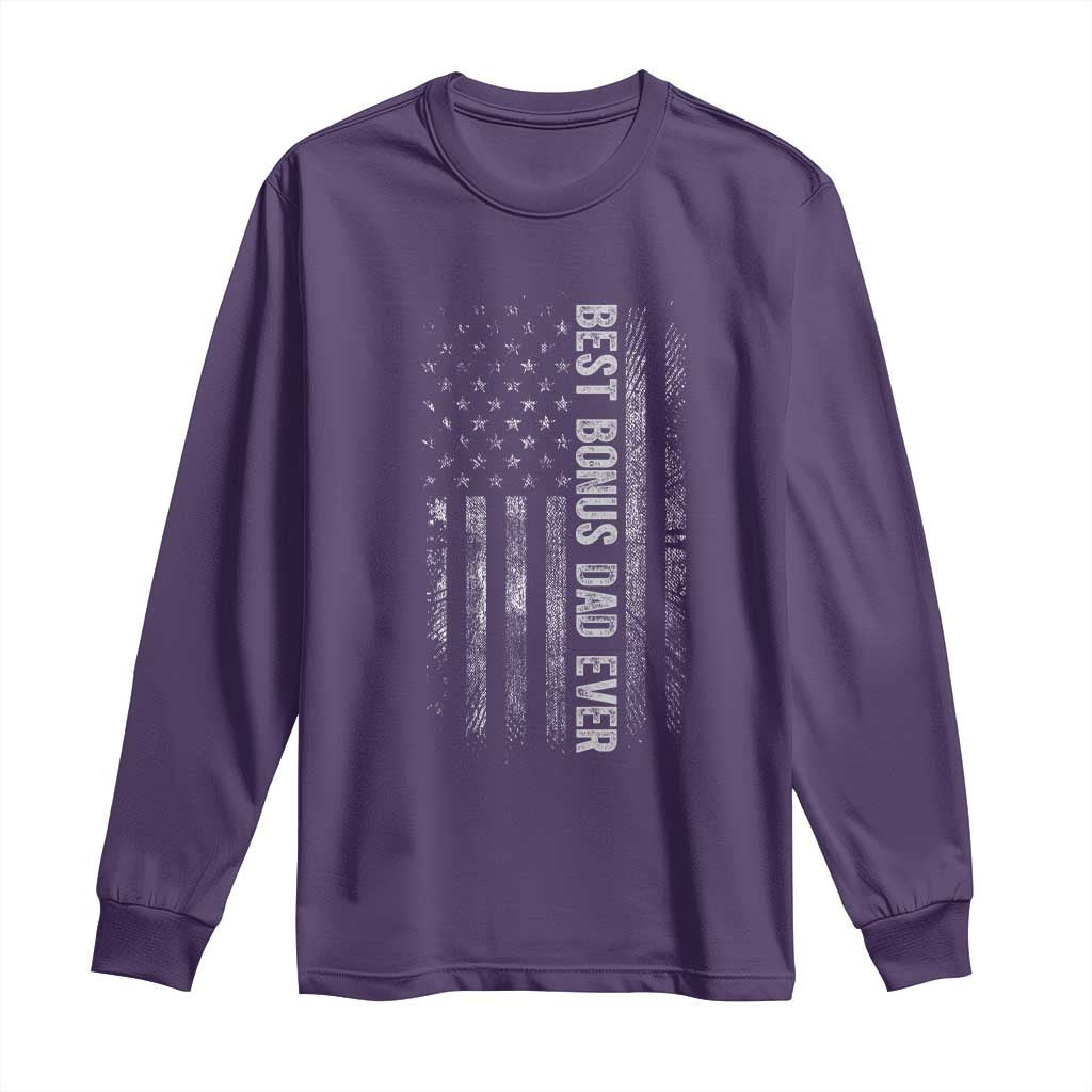 Funny Best Bonus Dad Ever Long Sleeve Shirt Fathers Day American Flag TS11 Purple Print Your Wear