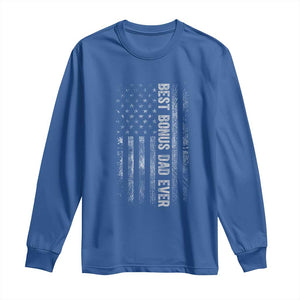 Funny Best Bonus Dad Ever Long Sleeve Shirt Fathers Day American Flag TS11 Royal Blue Print Your Wear