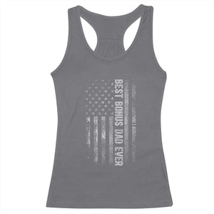 Funny Best Bonus Dad Ever Racerback Tank Top Fathers Day American Flag TS11 Charcoal Print Your Wear