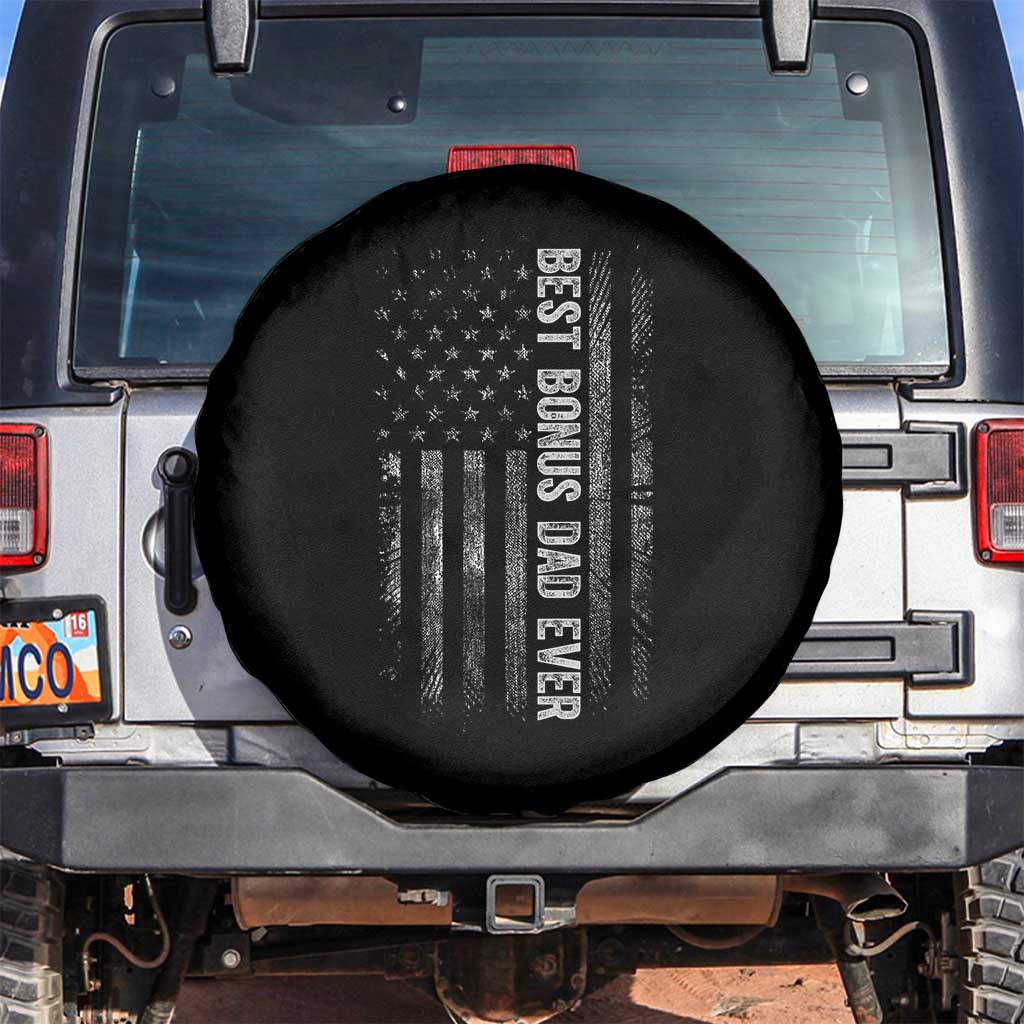 Funny Best Bonus Dad Ever Spare Tire Cover Fathers Day American Flag TS11 No hole Black Print Your Wear