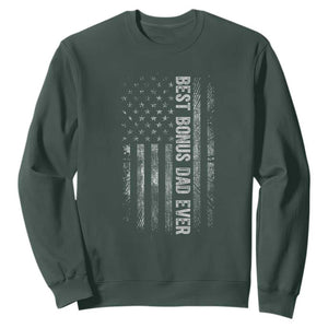 Funny Best Bonus Dad Ever Sweatshirt Fathers Day American Flag TS11 Dark Forest Green Print Your Wear