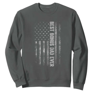 Funny Best Bonus Dad Ever Sweatshirt Fathers Day American Flag TS11 Dark Heather Print Your Wear