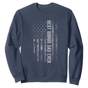 Funny Best Bonus Dad Ever Sweatshirt Fathers Day American Flag TS11 Navy Print Your Wear