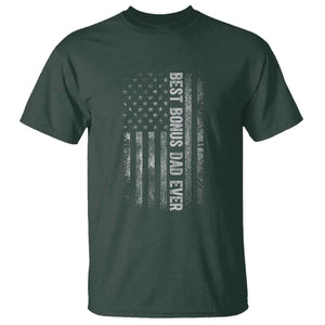 Funny Best Bonus Dad Ever T Shirt Fathers Day American Flag TS11 Dark Forest Green Print Your Wear