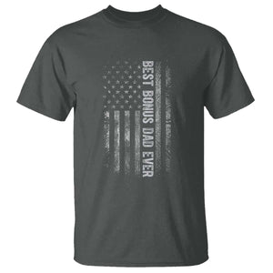 Funny Best Bonus Dad Ever T Shirt Fathers Day American Flag TS11 Dark Heather Print Your Wear