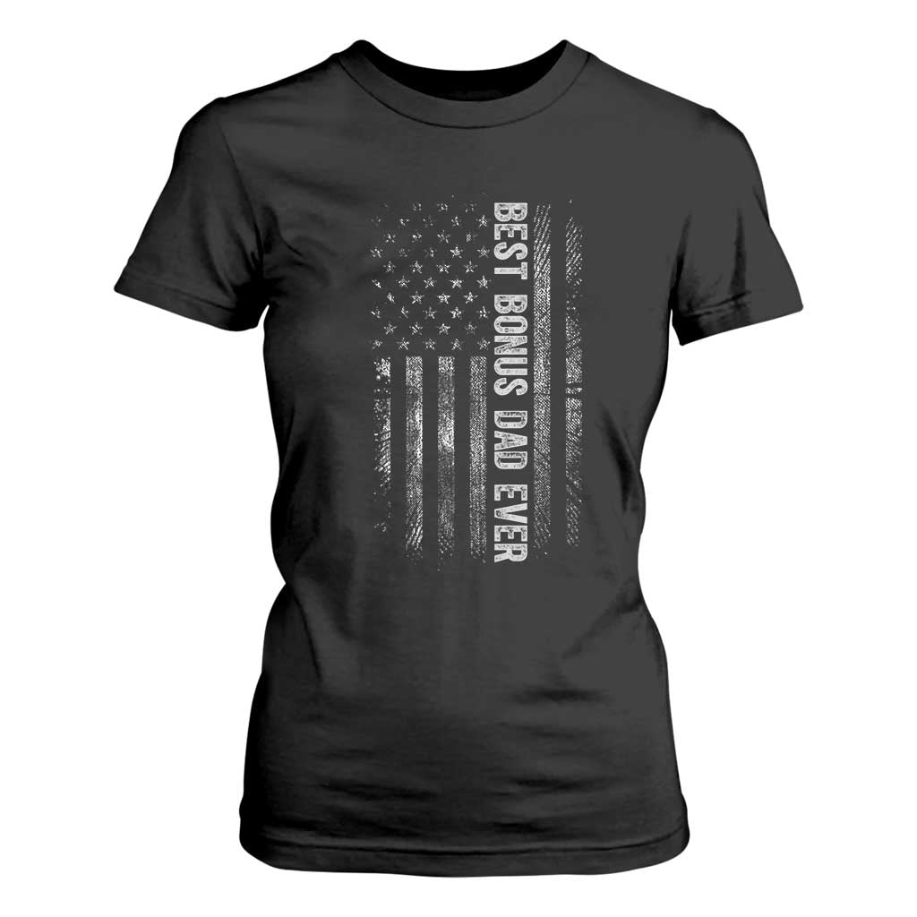 Funny Best Bonus Dad Ever T Shirt For Women Fathers Day American Flag TS11 Black Print Your Wear