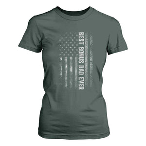 Funny Best Bonus Dad Ever T Shirt For Women Fathers Day American Flag TS11 Dark Forest Green Print Your Wear