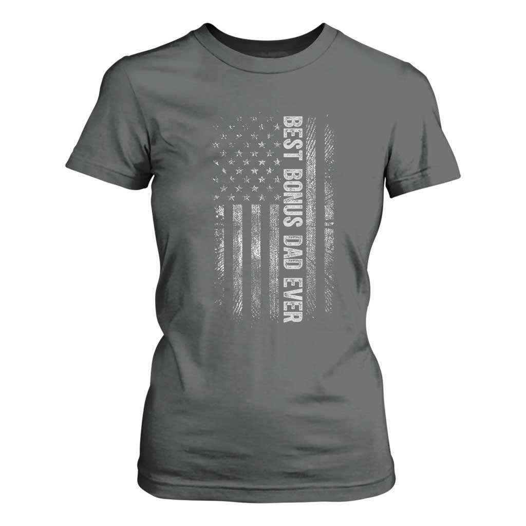 Funny Best Bonus Dad Ever T Shirt For Women Fathers Day American Flag TS11 Dark Heather Print Your Wear