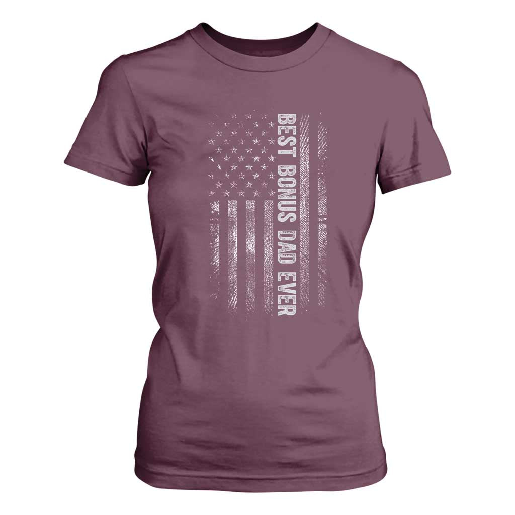 Funny Best Bonus Dad Ever T Shirt For Women Fathers Day American Flag TS11 Maroon Print Your Wear