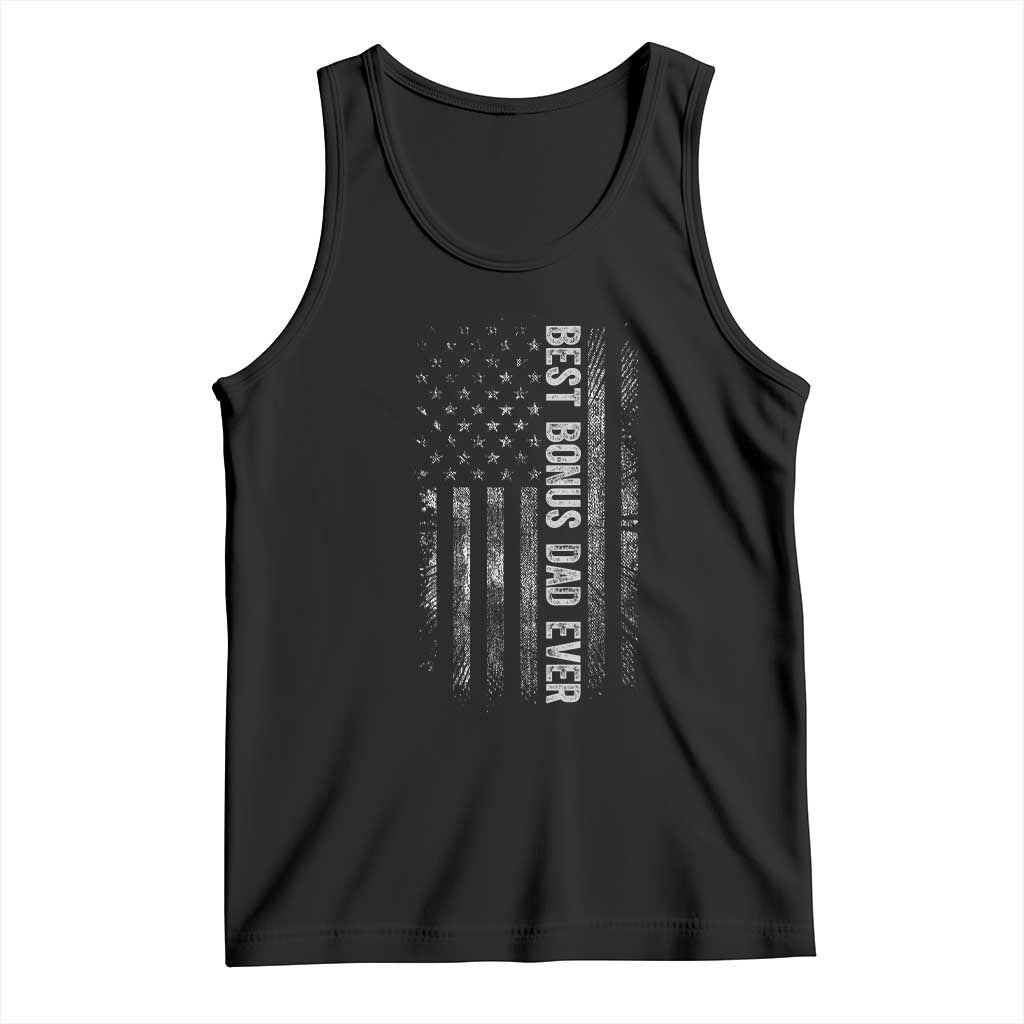Funny Best Bonus Dad Ever Tank Top Fathers Day American Flag TS11 Black Print Your Wear