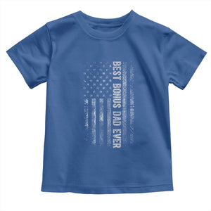 Funny Best Bonus Dad Ever Toddler T Shirt Fathers Day American Flag TS11 Royal Blue Print Your Wear