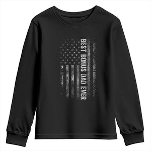 Funny Best Bonus Dad Ever Youth Sweatshirt Fathers Day American Flag TS11 Black Print Your Wear