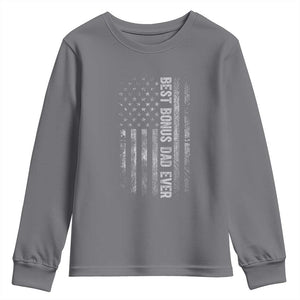 Funny Best Bonus Dad Ever Youth Sweatshirt Fathers Day American Flag TS11 Charcoal Print Your Wear