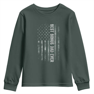 Funny Best Bonus Dad Ever Youth Sweatshirt Fathers Day American Flag TS11 Dark Forest Green Print Your Wear