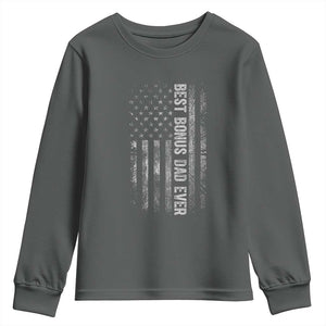Funny Best Bonus Dad Ever Youth Sweatshirt Fathers Day American Flag TS11 Dark Heather Print Your Wear