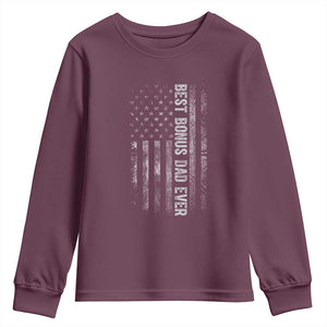 Funny Best Bonus Dad Ever Youth Sweatshirt Fathers Day American Flag TS11 Maroon Print Your Wear