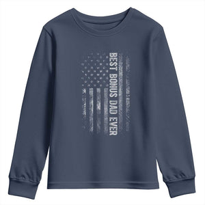 Funny Best Bonus Dad Ever Youth Sweatshirt Fathers Day American Flag TS11 Navy Print Your Wear