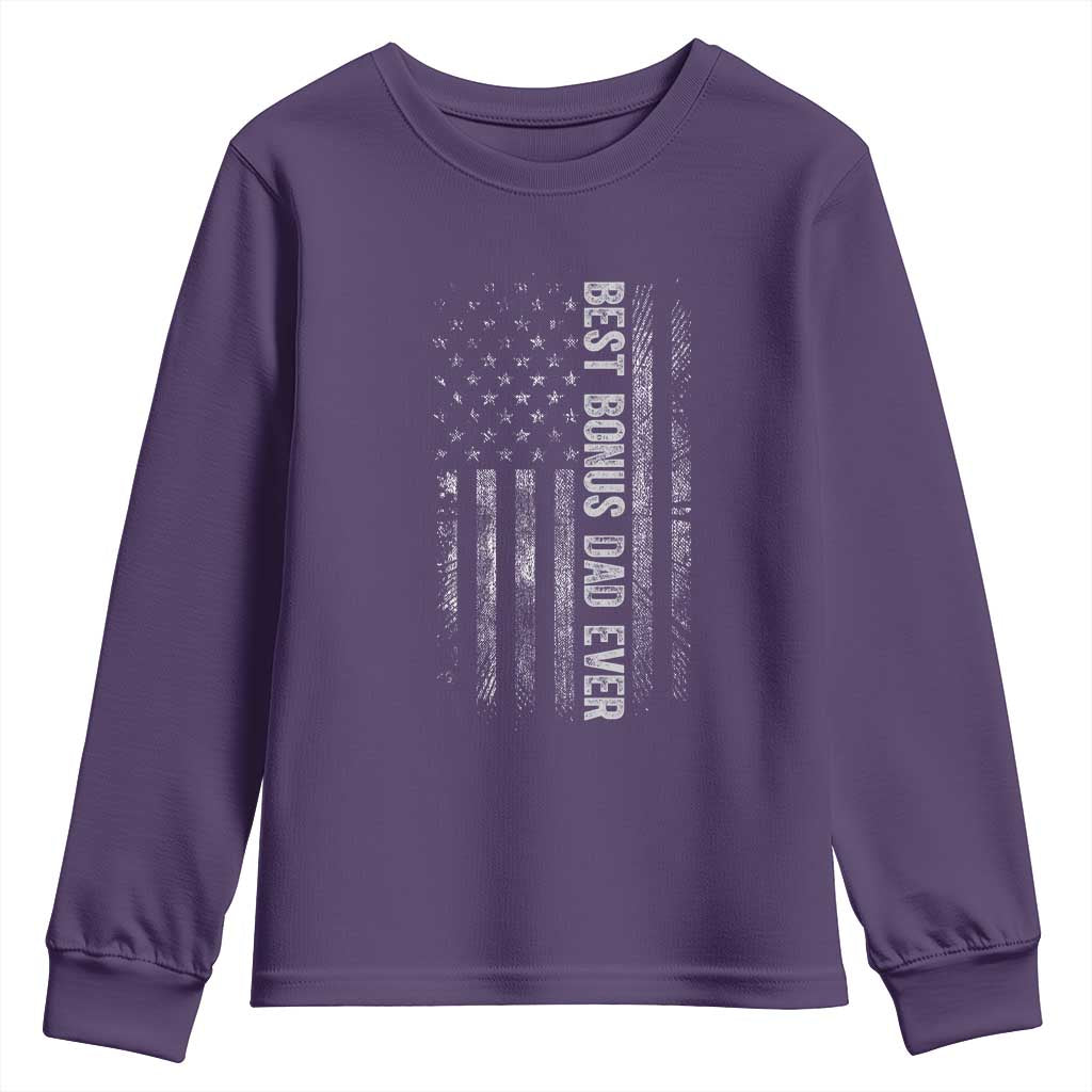 Funny Best Bonus Dad Ever Youth Sweatshirt Fathers Day American Flag TS11 Purple Print Your Wear