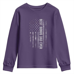 Funny Best Bonus Dad Ever Youth Sweatshirt Fathers Day American Flag TS11 Purple Print Your Wear