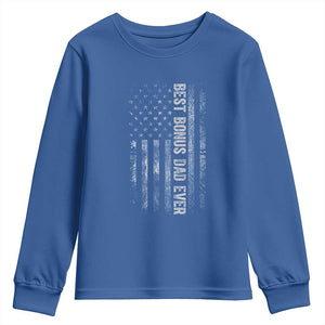 Funny Best Bonus Dad Ever Youth Sweatshirt Fathers Day American Flag TS11 Royal Blue Print Your Wear
