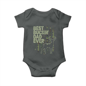 Funny Best Buckin Dad Ever Baby Onesie Deer Hunting Camo American Flag TS11 Dark Heather Print Your Wear
