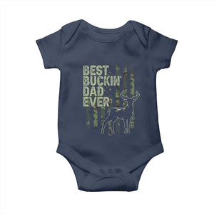 Funny Best Buckin Dad Ever Baby Onesie Deer Hunting Camo American Flag TS11 Navy Print Your Wear