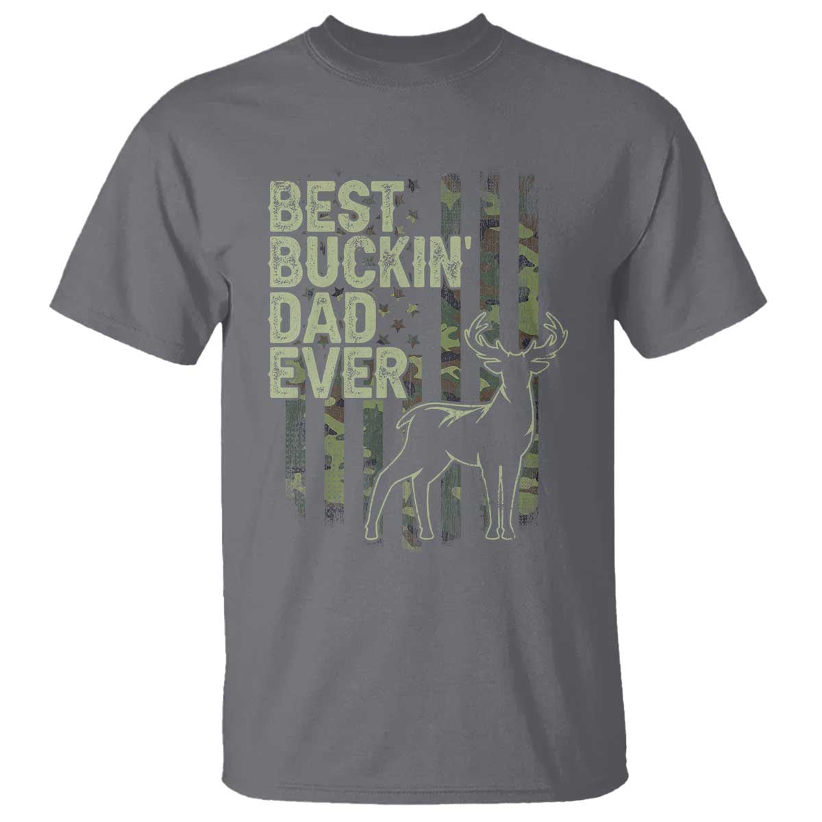 Funny Best Buckin Dad Ever T Shirt Deer Hunting Camo American Flag TS11 Charcoal Print Your Wear
