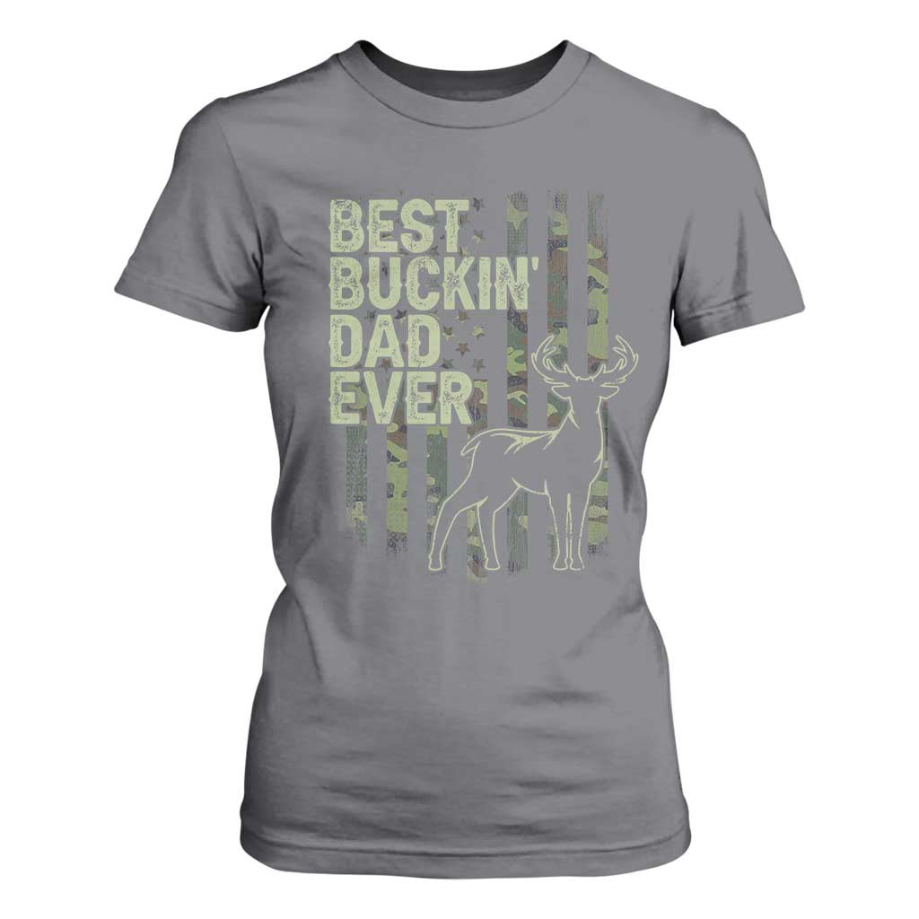 Funny Best Buckin Dad Ever T Shirt For Women Deer Hunting Camo American Flag TS11 Charcoal Print Your Wear