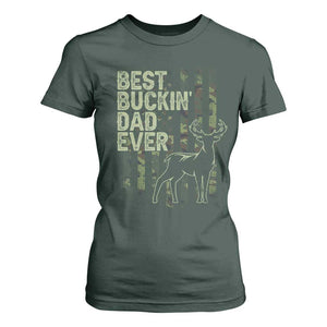 Funny Best Buckin Dad Ever T Shirt For Women Deer Hunting Camo American Flag TS11 Dark Forest Green Print Your Wear
