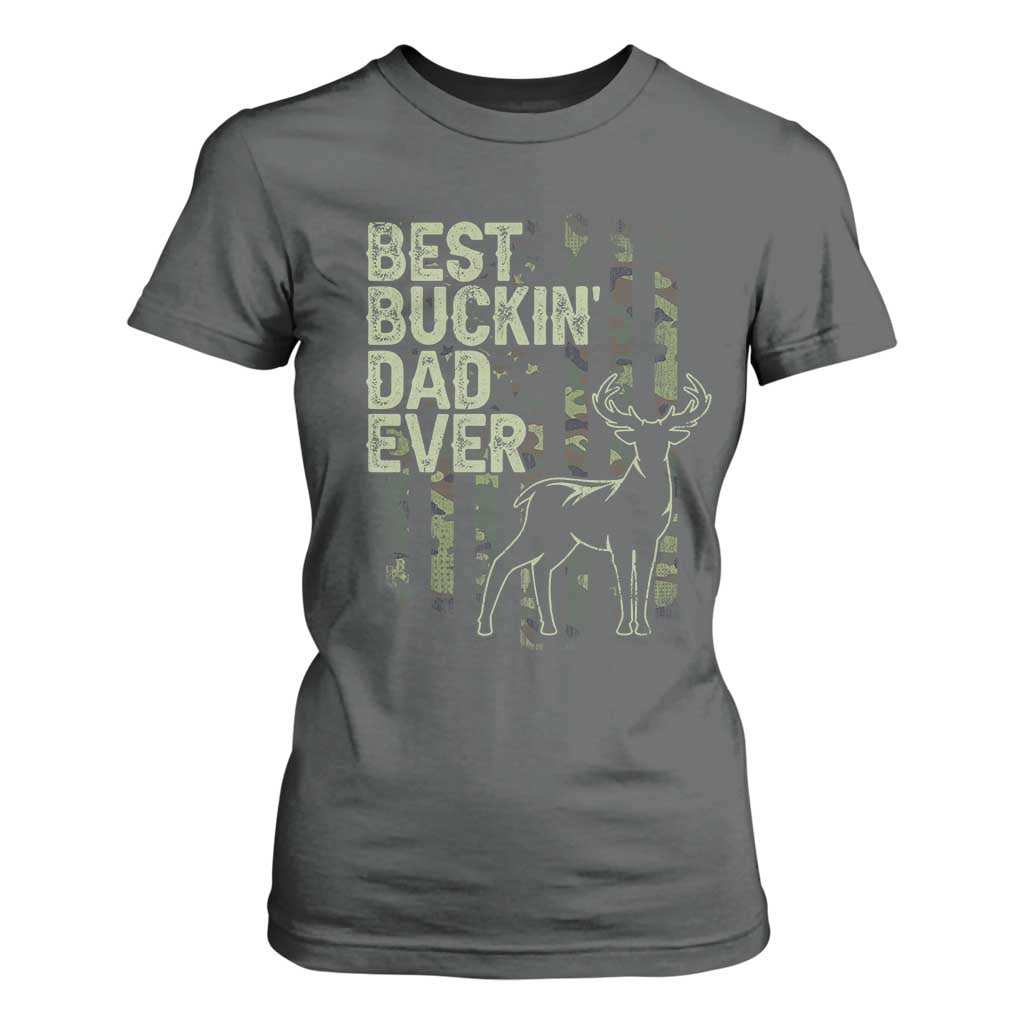 Funny Best Buckin Dad Ever T Shirt For Women Deer Hunting Camo American Flag TS11 Dark Heather Print Your Wear