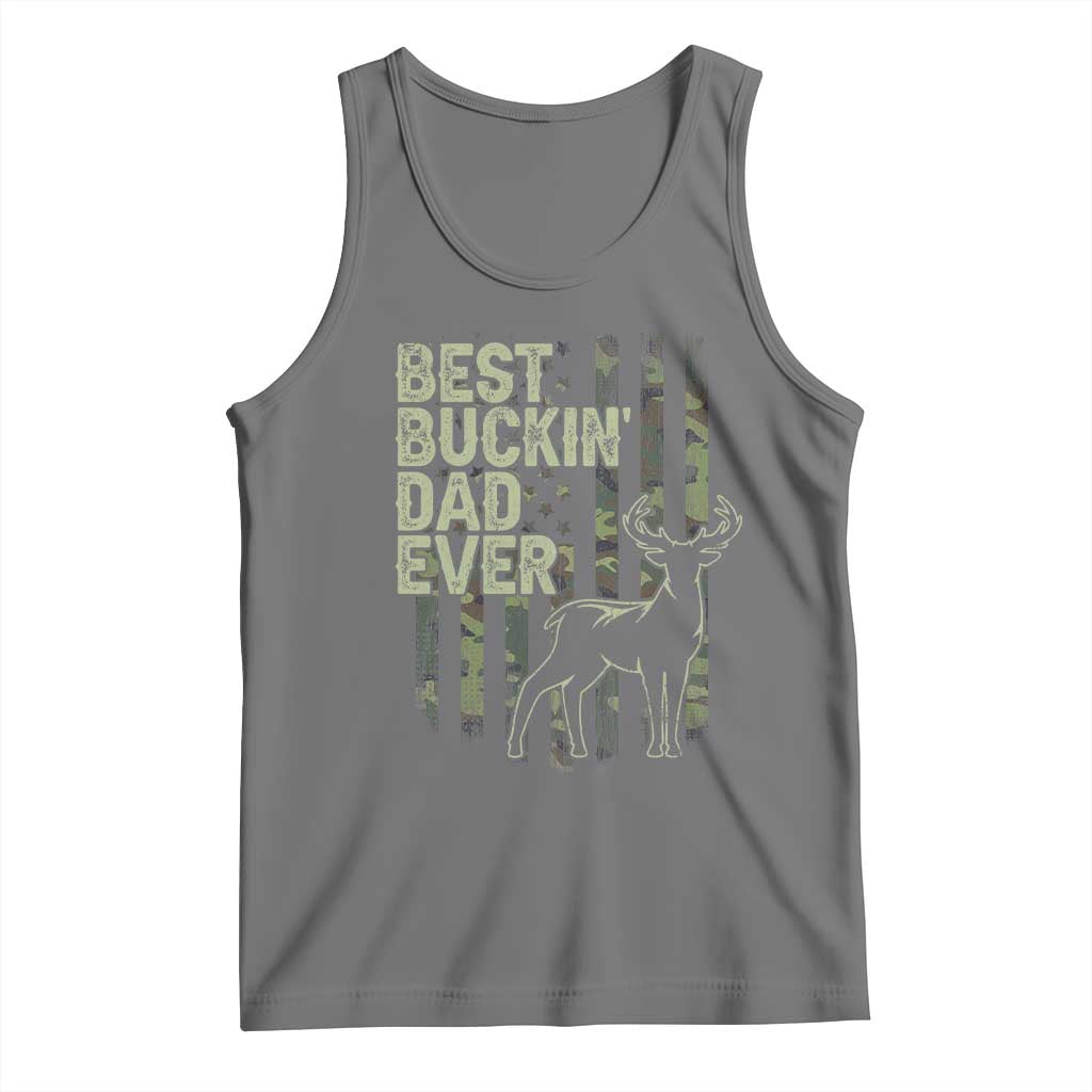 Funny Best Buckin Dad Ever Tank Top Deer Hunting Camo American Flag TS11 Black Heather Print Your Wear