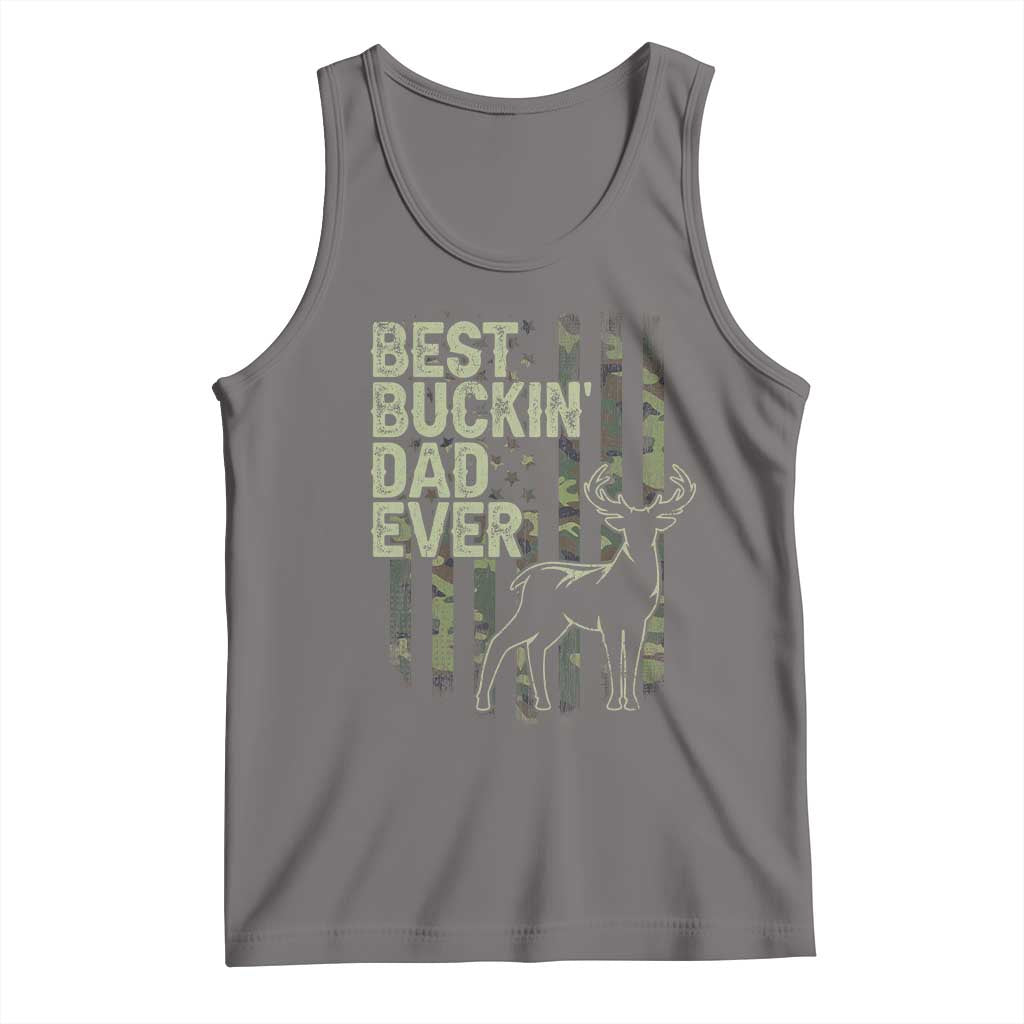 Funny Best Buckin Dad Ever Tank Top Deer Hunting Camo American Flag TS11 Deep Heather Print Your Wear