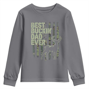 Funny Best Buckin Dad Ever Youth Sweatshirt Deer Hunting Camo American Flag TS11 Charcoal Print Your Wear
