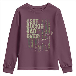 Funny Best Buckin Dad Ever Youth Sweatshirt Deer Hunting Camo American Flag TS11 Maroon Print Your Wear