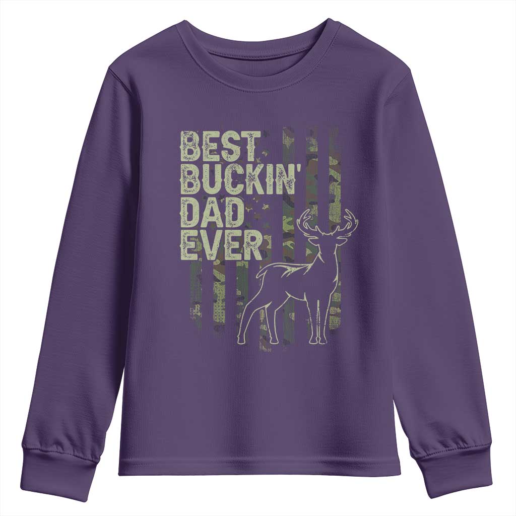 Funny Best Buckin Dad Ever Youth Sweatshirt Deer Hunting Camo American Flag TS11 Purple Print Your Wear