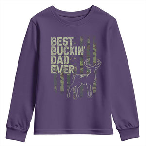 Funny Best Buckin Dad Ever Youth Sweatshirt Deer Hunting Camo American Flag TS11 Purple Print Your Wear