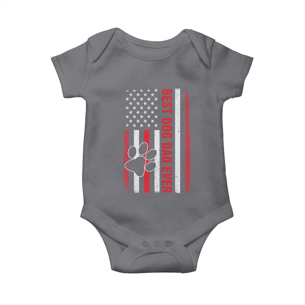 Funny Best Dog Dad Ever Baby Onesie Fathers Day Vintage American Flag Paw Prints TS11 Charcoal Print Your Wear