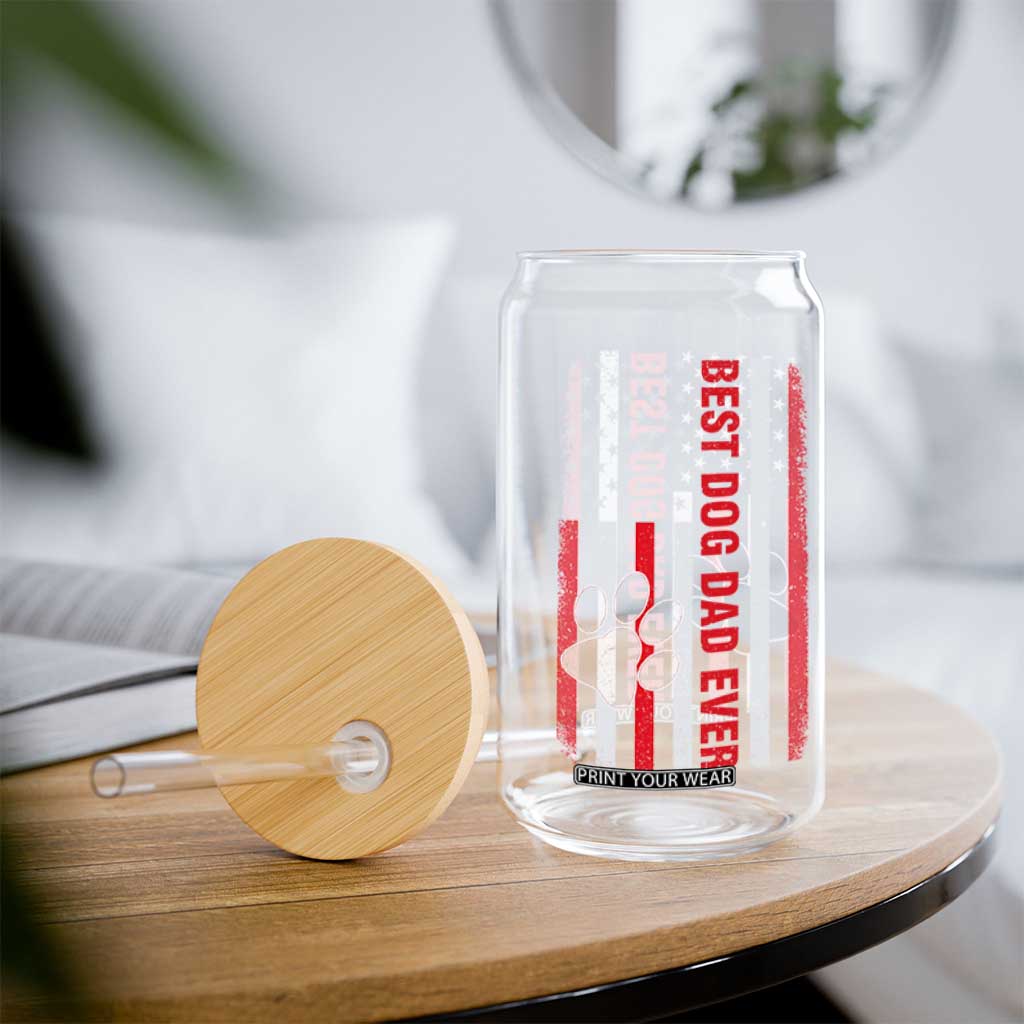 Funny Best Dog Dad Ever Glass Can Fathers Day Vintage American Flag Paw Prints TS11 Print Your Wear