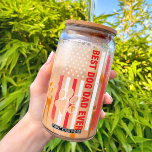 Funny Best Dog Dad Ever Glass Can Fathers Day Vintage American Flag Paw Prints TS11 Print Your Wear