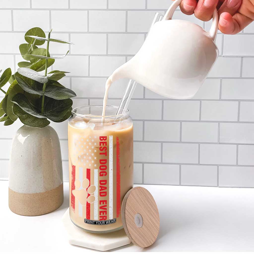 Funny Best Dog Dad Ever Glass Can Fathers Day Vintage American Flag Paw Prints TS11 Print Your Wear