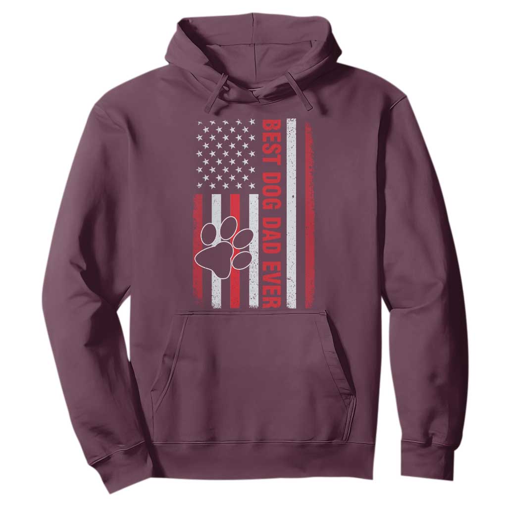 Funny Best Dog Dad Ever Hoodie Fathers Day Vintage American Flag Paw Prints TS11 Maroon Print Your Wear