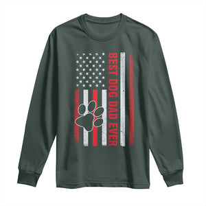 Funny Best Dog Dad Ever Long Sleeve Shirt Fathers Day Vintage American Flag Paw Prints TS11 Dark Forest Green Print Your Wear