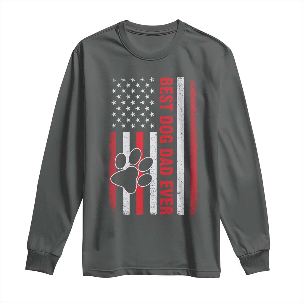 Funny Best Dog Dad Ever Long Sleeve Shirt Fathers Day Vintage American Flag Paw Prints TS11 Dark Heather Print Your Wear