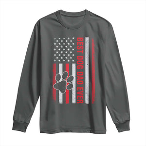 Funny Best Dog Dad Ever Long Sleeve Shirt Fathers Day Vintage American Flag Paw Prints TS11 Dark Heather Print Your Wear