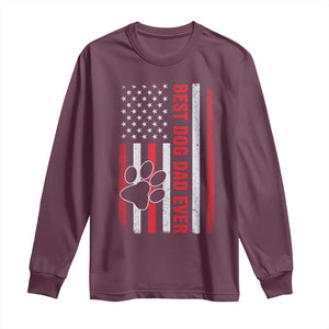 Funny Best Dog Dad Ever Long Sleeve Shirt Fathers Day Vintage American Flag Paw Prints TS11 Maroon Print Your Wear