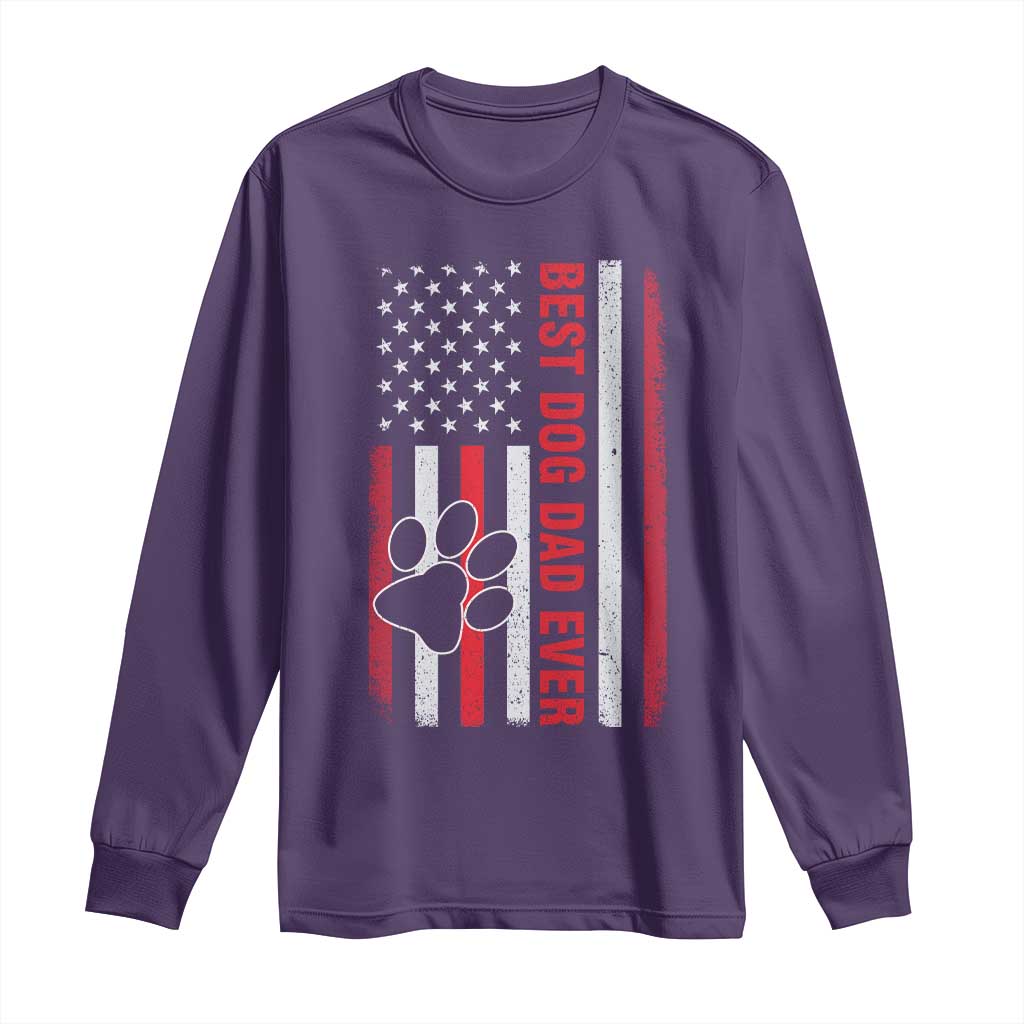Funny Best Dog Dad Ever Long Sleeve Shirt Fathers Day Vintage American Flag Paw Prints TS11 Purple Print Your Wear