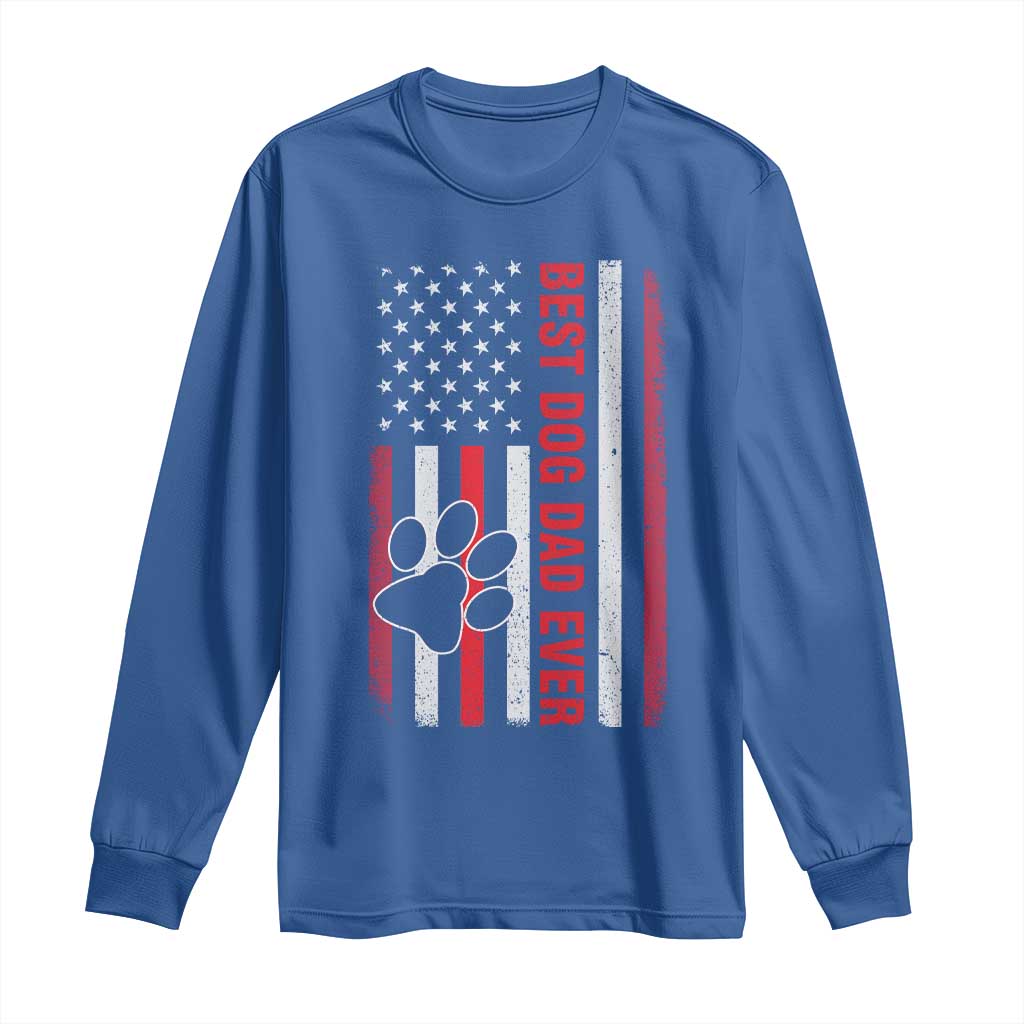 Funny Best Dog Dad Ever Long Sleeve Shirt Fathers Day Vintage American Flag Paw Prints TS11 Royal Blue Print Your Wear