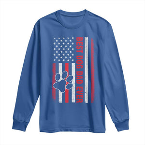 Funny Best Dog Dad Ever Long Sleeve Shirt Fathers Day Vintage American Flag Paw Prints TS11 Royal Blue Print Your Wear
